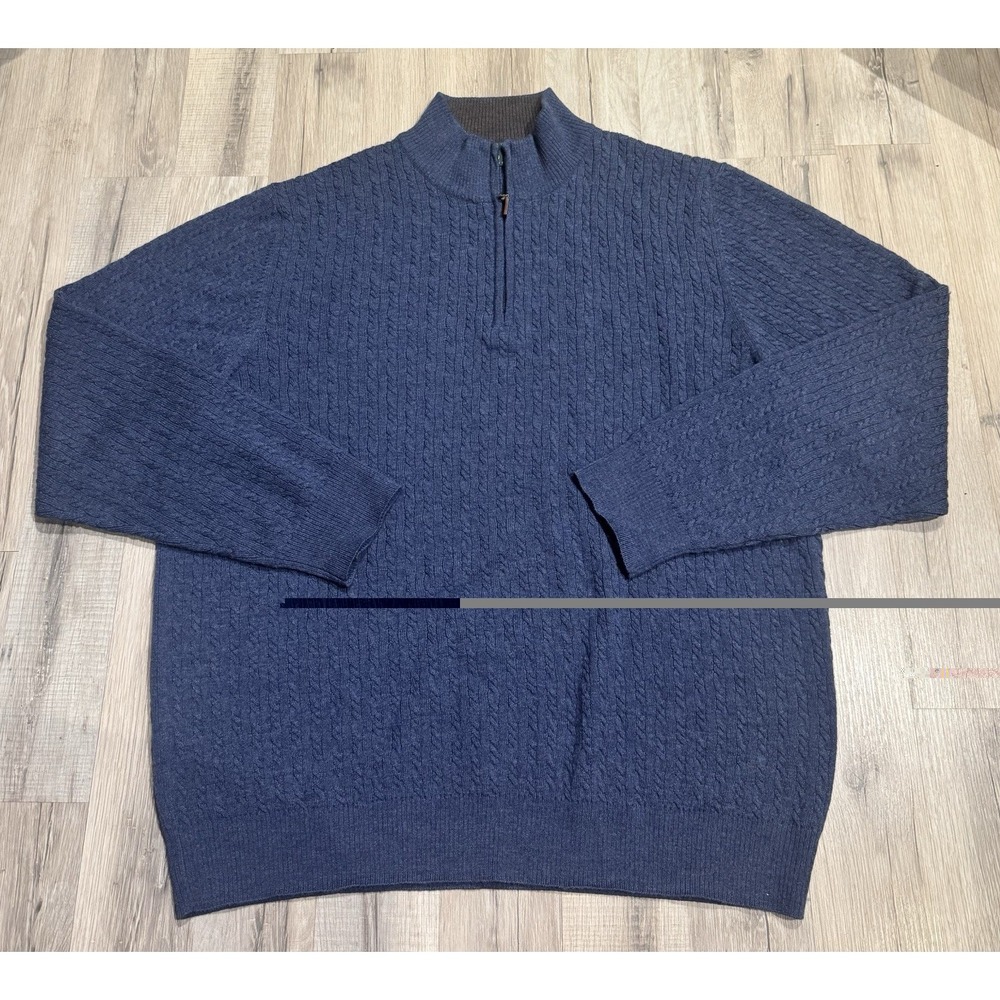 Robert Talbott Men's XL Blue 100% Merino Wool 1/4 Zip Sweater